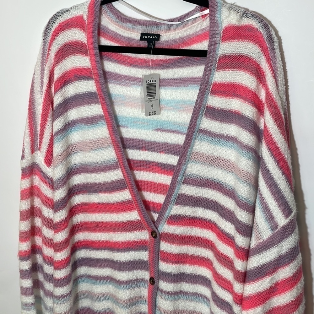 Torrid 5 BUTTON FRONT CARDIGAN - MULTI STRIPE - Picture 6 of 10